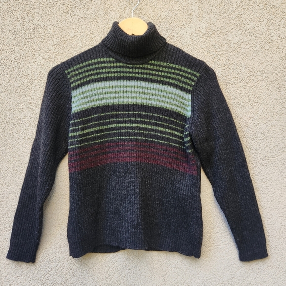 Eddie Bauer Sweaters - EDDIE BAUER Women's Turtleneck Small Gray 100% Merino Wool Striped Sweater